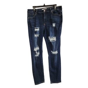 Kancan Womens sz 31 Jeans Blue Denim Straight Leg Dark Wash High Rise Distressed